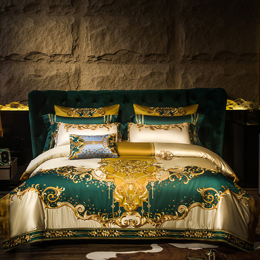 Luxury Villa European-style Ten-piece Bedding Set High-end Elegant Satin Embroided
